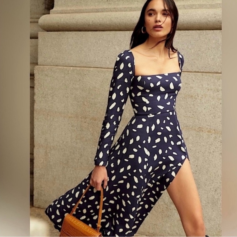 Reformation Navy Slit Dress, size 0